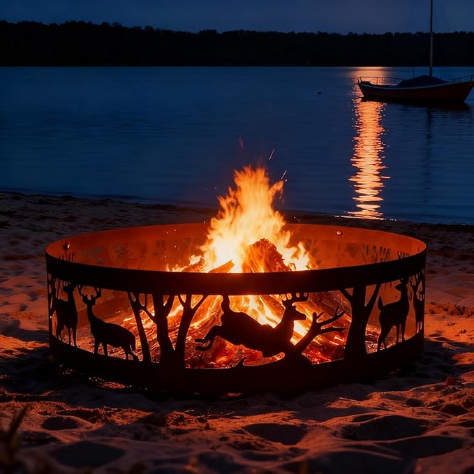 Fire Pit Ring Heavy-Duty: 36 X 9 in Large Metal Smokeless Black Anti-Rust Coating Portable for Outdoor Camping Garden Wood Burning Keep Warm with Air Vent for Men