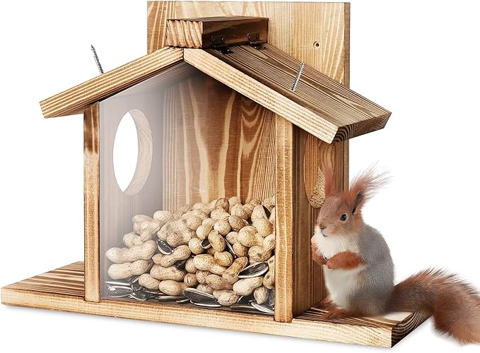 Gnodary Squirrel Feeders for Outside, Durable Squirrel House for Outdoor - Chipmunk Feeder, Squirrel Food for Backyard Squirrels Hold Corn, Corn Cob, Peanuts (Light Brown)