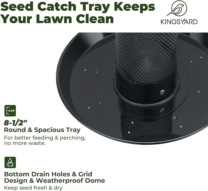 Kingsyard Finch Bird Feeder for Outdoors Hanging, Metal Mesh Tube Bird Feeders for Thistle & Nyjer Seed, Large Removable Tray & Rainproof Dome, 2.5 lbs Seed Capacity, Black