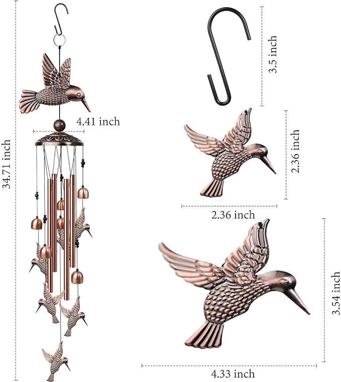 Hummingbird Wind Chimes for Outside, Decorative Wind Chime Hummingbird Gifts for Women/Mom/Grandma, Memorial Windchimes Outdoors with S Hook for Patio Garden Decor