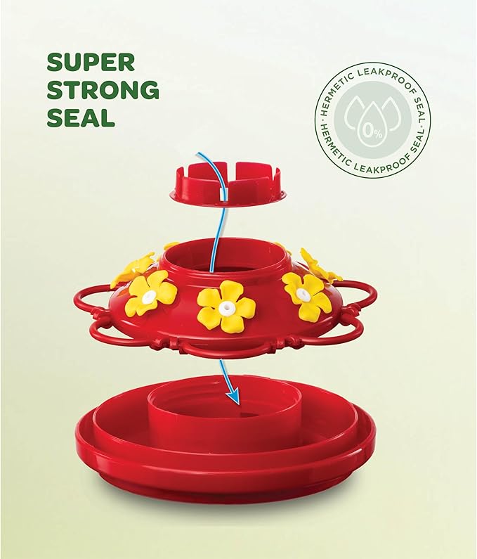 Hummingbird Feeder 10 oz [Set of 2] Plastic Hummingbird Feeders for Outdoors, with Built-in Ant Guard - Circular Perch with 5 Feeding Ports - Wide Mouth for Easy Filling/2 Part Base for Easy Cleaning