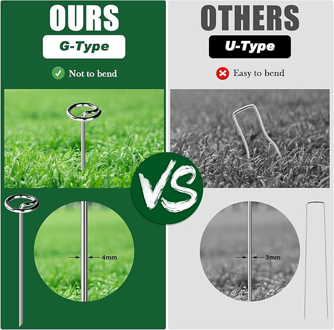 FEED GARDEN 60 Pack Landscape Staples 8 Gauge 6 Inch Galvanized Garden Stakes SOD Pins Yard Lawn Spikes for Plant Cover, Tent, Weed Barrier Fabric, Turf, Inflatable and Outdoor Decoration