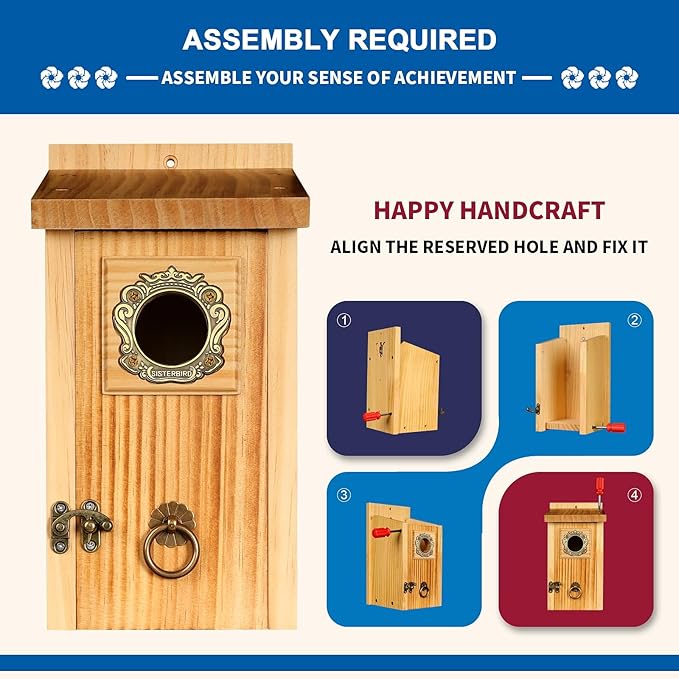 Premium Pack of 2 Bluebird Houses for Outside, Garden Bird Houses for Outdoor, Vintage Metal Predator Guard, Birdhouse Gift, Weatherproof Coating Bird Nesting, Assembly Required