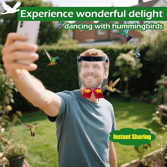 Hummingbird Feeder Helmet | Easy-Install Hummingbird Feeder Hat | 2 Feeding Ports, Round Nectar Box, Leak-Proof & Quick to Refill