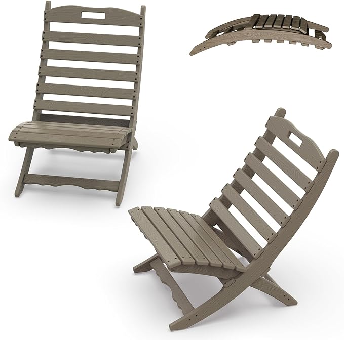IVY&LANE Portable Xavier-Chairs Set of 2 | Folding-Adirondack-Chair | Wave | HDPE Plastic | Wood Grain | All-Weather Resistant | for Outdoor Fire-Pit Patio Lawn Beach Poolside