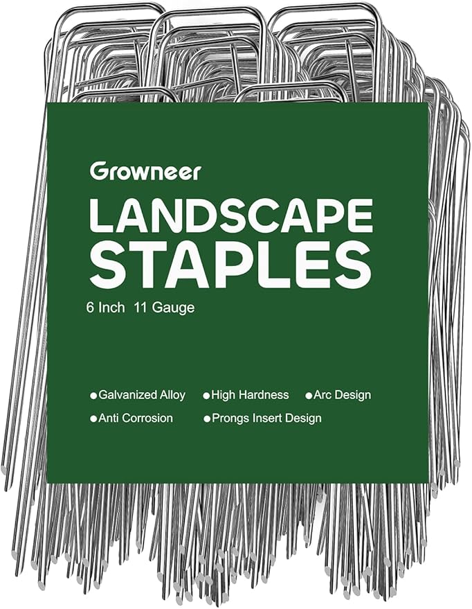 GROWNEER 100 Pack Landscape Staples 6 Inch 11 Gauge Heavy Duty Hot-Dip Galvanized Steel Garden Stakes U-Shaped Weed Barrier Spikes Metal Ground Pins for Lawn and Yard Landscaping
