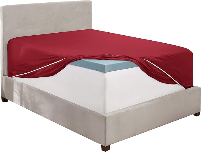 Clara Clark Fitted Sheet, Extra Deep Pocket Fits Deep Mattress, Luxury Soft Fitted Sheet Only, King - Extra Deep Burgundy