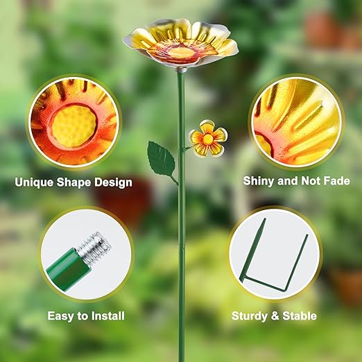 4 Pack Bee Watering Station, Bee Bath for Garden, Colorful Metal Bee Bird Butterfly Water Feeder Supplies for Outdoor Garden Yard Farm Decor Flower Design (Blue, Yellow, Orange, Purple)