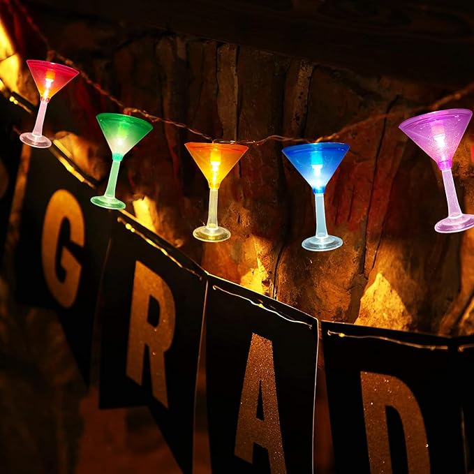 Multicolor Cocktail String Lights, 8.5Ft Cocktail Plug in Outdoor Party Lights with 10 LED Multicolor Cocktail Lights, Summer Patio Decorations String Lights for Bedroom Home Decks Party Lighting