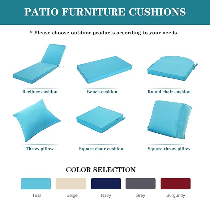 Outdoor Chaise Lounge Cushion Set of 2, Fadesafe Water-Repellent Lounge Deck Reclining Chair Cushions for Patio Furniture Lawn Pool Resort Hotel, 80x26x3 Inch, Teal