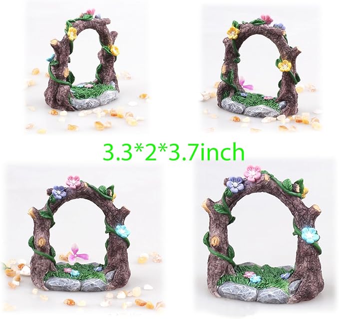 Kai Dream Miniature Fairy Garden Accessories Set, 3 Piece Resin Decorative Landscape Kit with Arch, Bridge and Slide, Floral Garden Ornaments