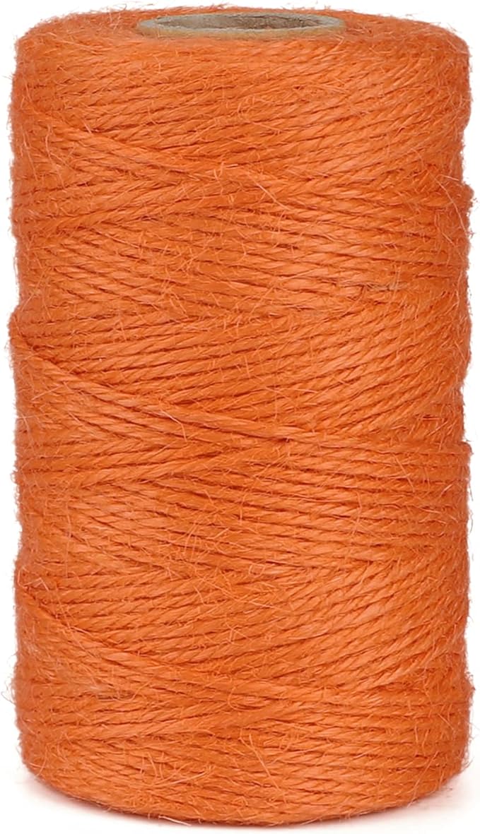 jijAcraft Jute Twine String 328 Feet, 2mm Colored Natural Twine for Gift Wrapping, 3-Ply Hemp Orange Twine for Climbing Plant, Garden Craft, DIY Christmas Handmade Arts, Gift Decoration Twine