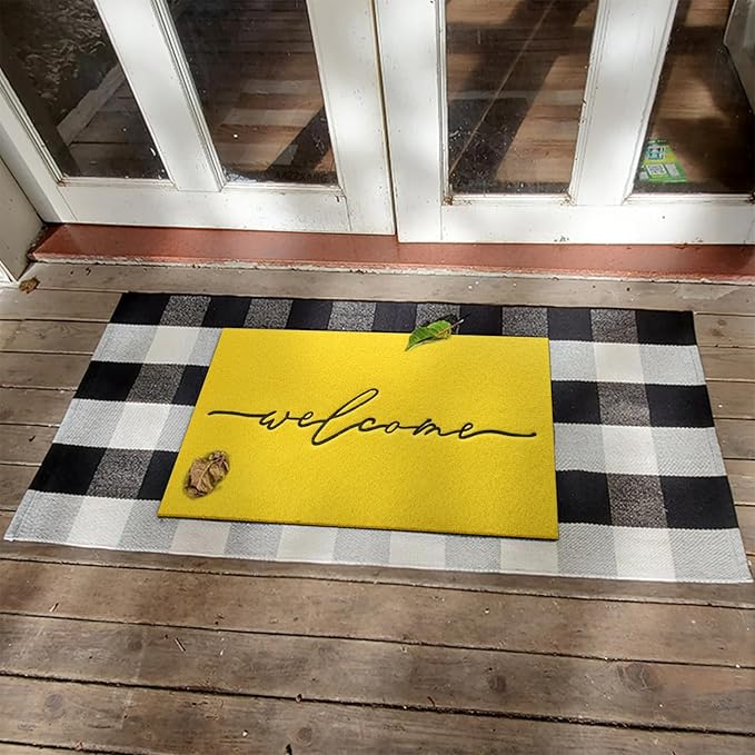 AAZZKANG Yellow Outdoor Mat Front Door Indoor Welcome Doormat,Anti Slip Rubber Door Mat,Quickly Absorb Mud Easy to Clean Entrance Mats