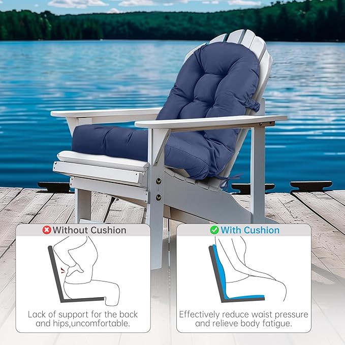 Adirondack Chair Cushion Tufted Waterproof Outdoor Rocking Chair Cushions with Ties Anti-Slip High Back Patio Chair Cushions for Patio Furniture Cushions