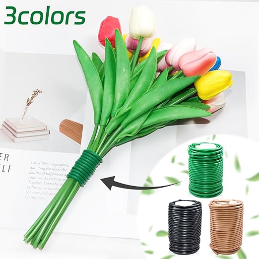 1 Roll Flexible Plant Ties, 65 ft Soft Plant Ties Garden Twist Ties for Outdoor Plants, 3.5 mm Garden Ties for Climbing Plants, Flowers, Tomatoes, Plant Support, Home Office Organization (Brown)