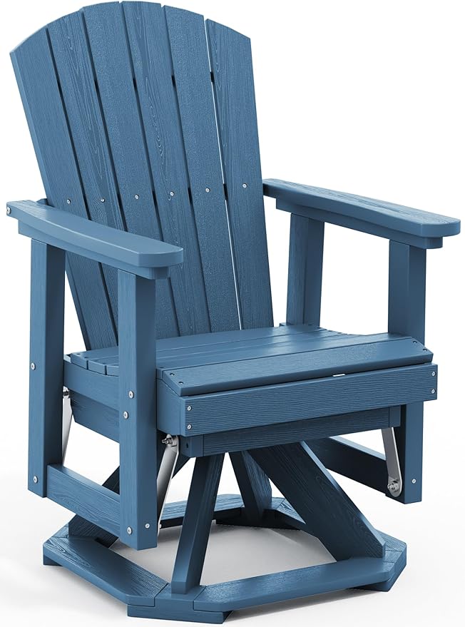 SERWALL Adirondack Swivel Glider Chair, HDPE Patio Glider for Outdoor, All-Weather Glider Chair for Porch, Balcony, Navy Blue