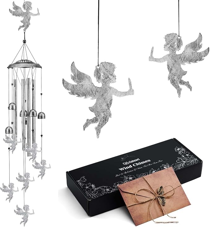 Angel Wind Chimes for Outside/Indoors, Angel Gifts for Women Mom Grandma, Sympathy Memorial Gift 37" Metal Windchimes, Hanging Decor for Home Patio Garden Porch Yard (Silver-Angel)