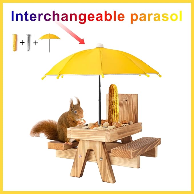 Squirrel Picnic Table Feeder Replacement Mini Umbrella for Outside (Yellow)
