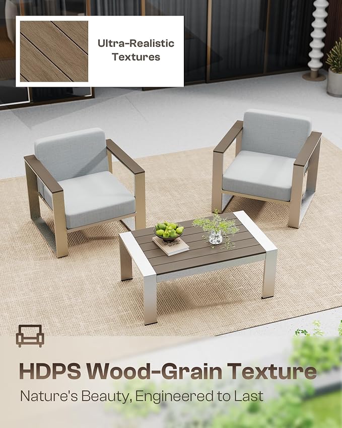 Outdoor Aluminum 3-Seat Sofa, Modern Patio Patio Furniture with Wide Seat and Thick Cushions, All-Weather Oversized Couch for Deck, Porch