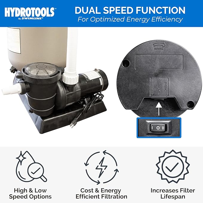 SWIMLINE HYDROTOOLS Pool Sand Filter Pump For Above Ground & Inground Pool | 22 Inch Cleaner System VARIABLE DUAL 2-SPEED 1.5 HP Horsepower 4980 GPH | For Pools Up To 21000 Gallons 7 Way Valve
