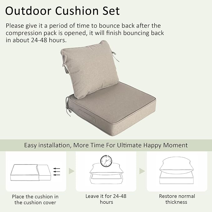 COZYVIDA 19"x19" Outdoor Universal Cushion Set of 1, Patio Cushions with Handles & Ties, Water-Proof Stain-Resistant UV-Resistant 1000+ Hrs,High Resilience Foam with YKK Zippers,Natural Linen-TPU