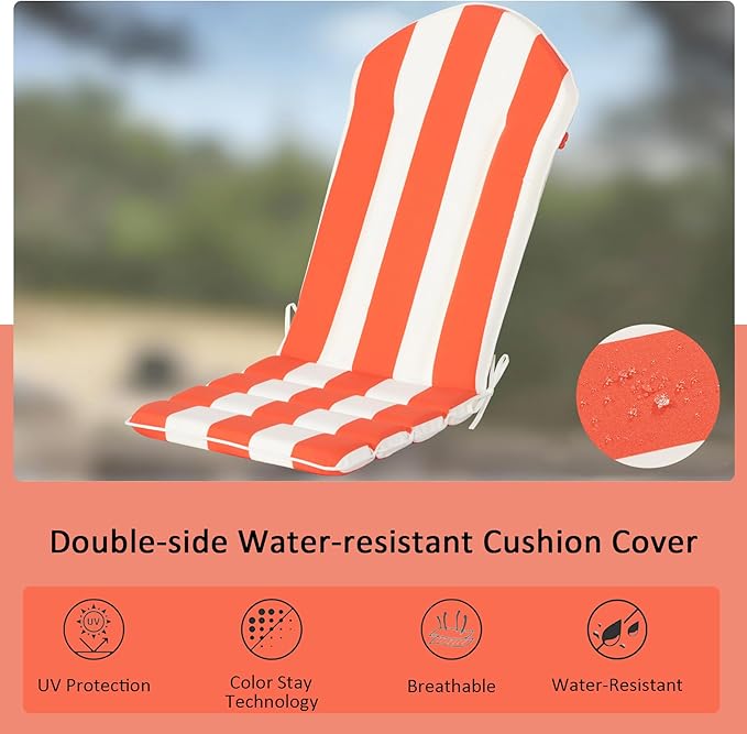 Adirondack Chair Cushions Set of 2 Outdoor Rocking Chair Cushions, Water-Resistant, Fade Resistant 50x20 Inch High Back Patio Replacement Cushions, Red White Stripe