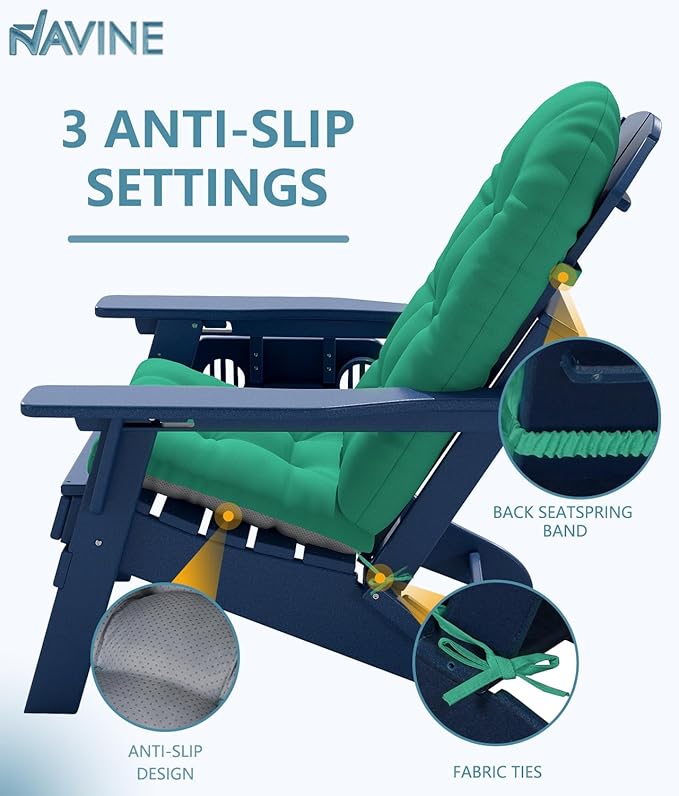 Adirondack Chair Cushion, Thickened Patio Chair Cushions with Ties, Waterproof and UV-Protected Rocking Chair Cushion for Indoor and Outdoor, Green.