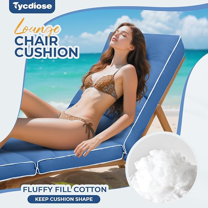 Outdoor Chaise Lounge Chair Cushion, Waterproof Non-Slip Patio Chaise Lounge Cushions for Outdoor Furniture, Thickened Patio Pool Lounger Chair Cushion, 76.4 x 22.8 x 4.7 Inches, Royal Blue