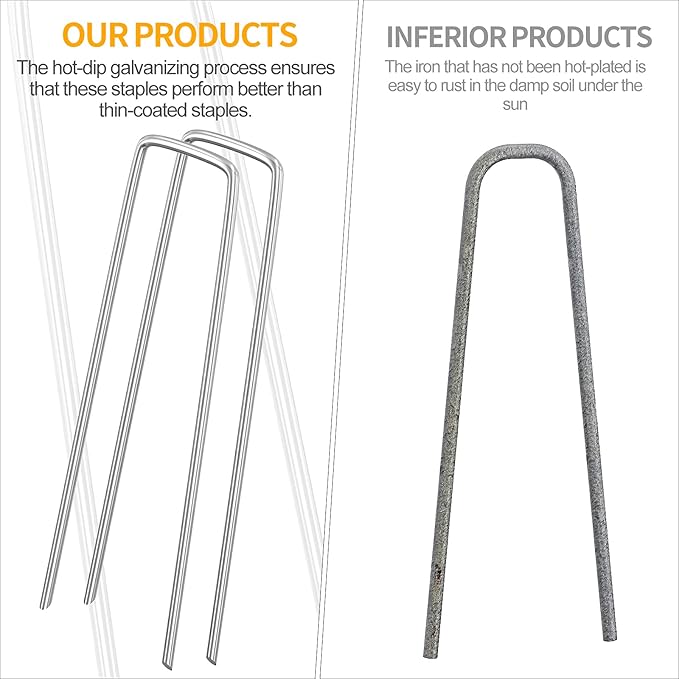 WAENLIR 6 inch 50 Pack Landscape Staples Galvanized Garden Stakes, Metal Landscape Fabric pins Plant Cover Stakes Yard Stakes Tent stakesfor Securing Weed Fabric Barrier, Artificial Turf