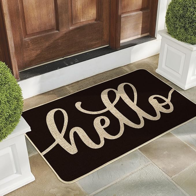 Artoid Mode Balck Hello Halloween Doormat, Home Decor Low-Profile Switch Rug Door Mat Floor Mat for Indoor Outdoor 17x29 Inch