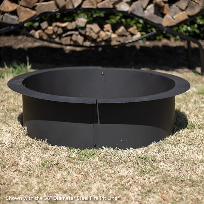 Ash & Ember 46" Outside Dia Steel Fire Pit Liner x 41" Inside - 4 Panel Liner 1.5mm Thick Steel, DIY Above or In-Ground Outdoor Fire Pit, High Temperature Finish, Portable Wood Burning Fire Ring