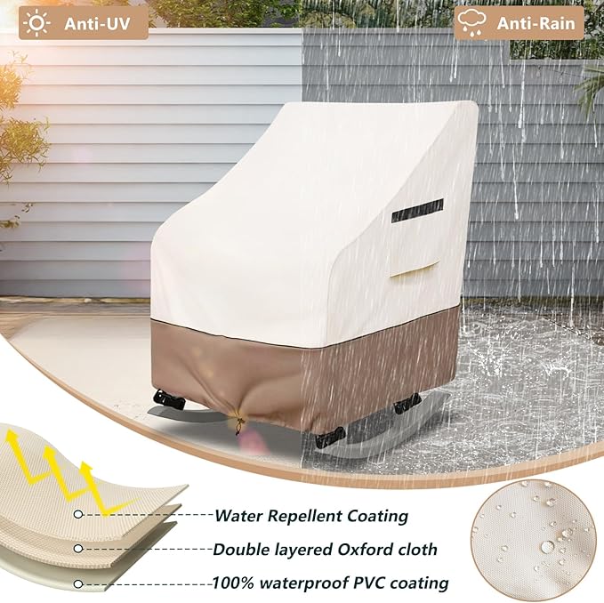 Outdoor Rocking Chair Cover 4 Pack,Heavy Duty Waterproof Patio Rocking Chairs Cover for 27" W x 34" D x 45" H Presidential Rocking Chair,Beige
