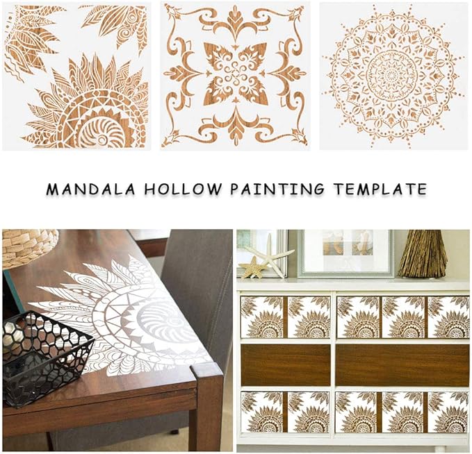 9 Pack(12x12 Inch) Large Mandala Stencils, Reusable Stencils for Painting Template Stencils Painting DIY Easter Decor Art Scrapbook on Wood, Floor, Wall, Tile