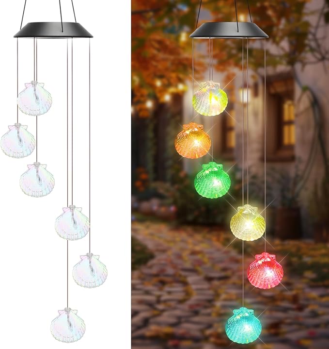 VIHOSE Solar Wind Chimes Lights Outdoor, Color Changing Hanging Solar Wind Chime, Shell Mobile LED Lights for Outside Garden Yard Patio Decor, Waterproof