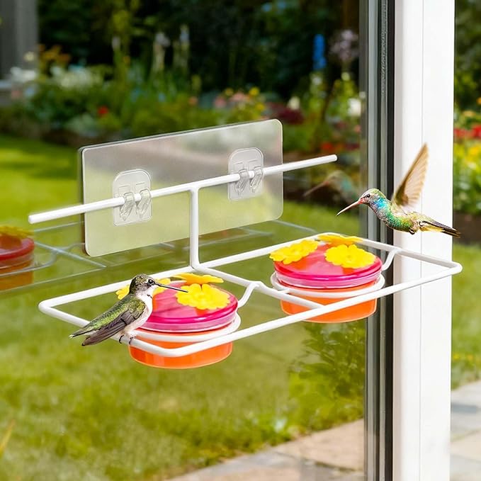 Window Hummingbird Feeders for Outdoor: 2 PCS Window Hummingbird Feeders for Outside - Easy to Clean and Refil Nectar(2 oz), Mini Bird Feeders with Metal Base & 12 Feeding Ports, Garden Décor Gifts