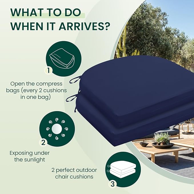 HARBOREST Outdoor Chair Cushions Set of 2, Water Resistant Patio Chair Cushions with Ties, Outdoor Seat Cushions for Patio Furniture, 17"x16"x2", Navy