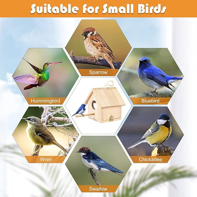 YUEPET 2Pcs Outdoor Bird Houses Transparent Wooden Bird House for Outside with Lanyard and Screws,Hanging Birdhouse Clearance for Finch Bluebird Cardinals Hummingbird