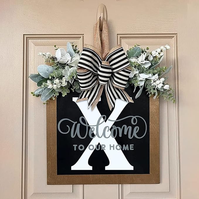 Last Name Front Porch Decor,Welcome Sign Front Door Wreath,Porch Decorations Outdoor,26 Letter Wreaths Front Door Hanging,Spring Wreaths for Front Door,Front Door Wreaths for All Seasons Monogram (X)