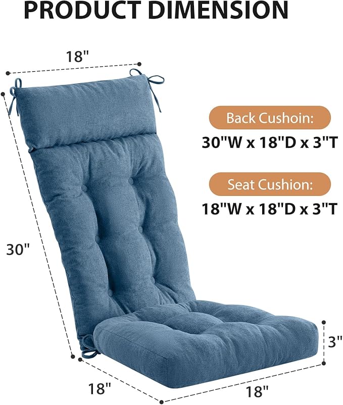 Rocking Chair Cushions Outdoor & Indoor, Patio Glide Porch Outdoor Rocking Chair Cushions Set of 2 with Ties, Seat & Back Cushion for Rocker