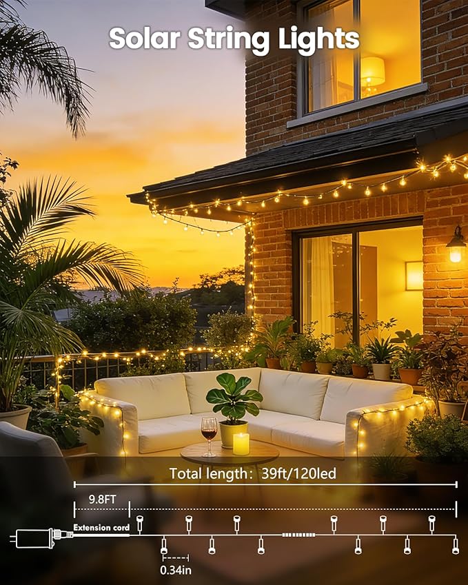 OZS 2PK 240LED Solar Christmas String Lights Outdoor Waterproof | Solar Christmas Tree Lights with 8 Lighting Modes Solar Light Outdoor for Xmas Party Garden Tree Christmas Decorations (Warm White)