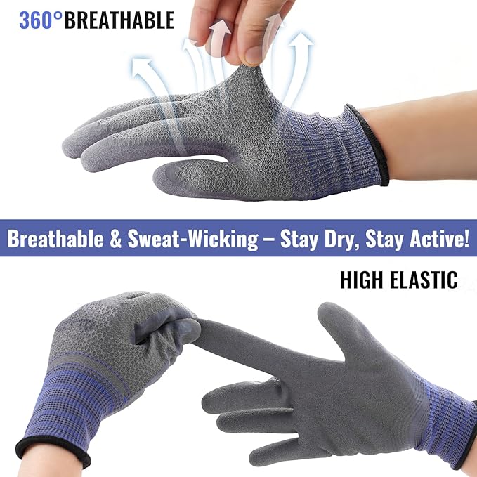 Gardening Gloves for Men 3 Pairs, Garden Gloves for Pruning Flower Rose, Weeding, Digging, Raking, Flower gloves with Rubber coating (Medium, Grey)