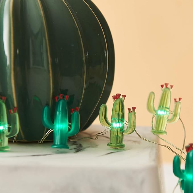 Cactus String Lights Battery Operated with Remote Green Acrylic Cactus Lights for Summer Tropical Decor