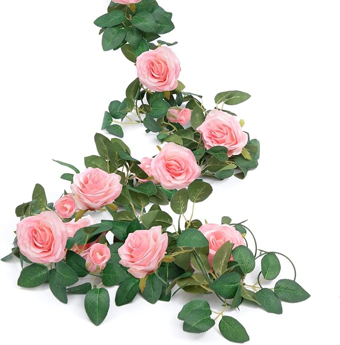 U'Artlines 5 Pack Artificial Pink Rose Vines Floral Garlands Total 32.5 Ft Fake Vine Silk Flower Garland for Indoor Outdoor Home Wedding Arch Garden Wall Decoration