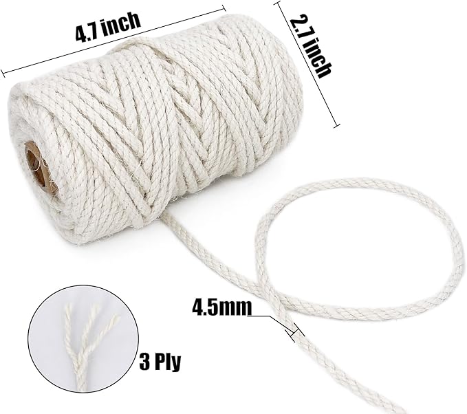 Leecogo 4.5mm Jute Rope 100 Feet Natural Craft Rope Twine String Perfect for Home Gardening Macrame Arts Crafts DIY Cat Scratching Post Replacement Repairing Recovering Cats Toy Making,White