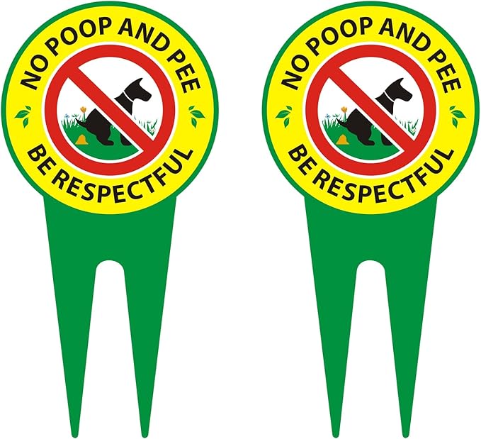No Dog Poop Signs 2 Pack - Aluminum High Temperature Resistance - Prevent Pets from Pooping and Peeing on Beautiful Lawn/Patio/Yard/Garden - Be Respectful/No Poop And Pee, Double Sided 11.8 x 5.9