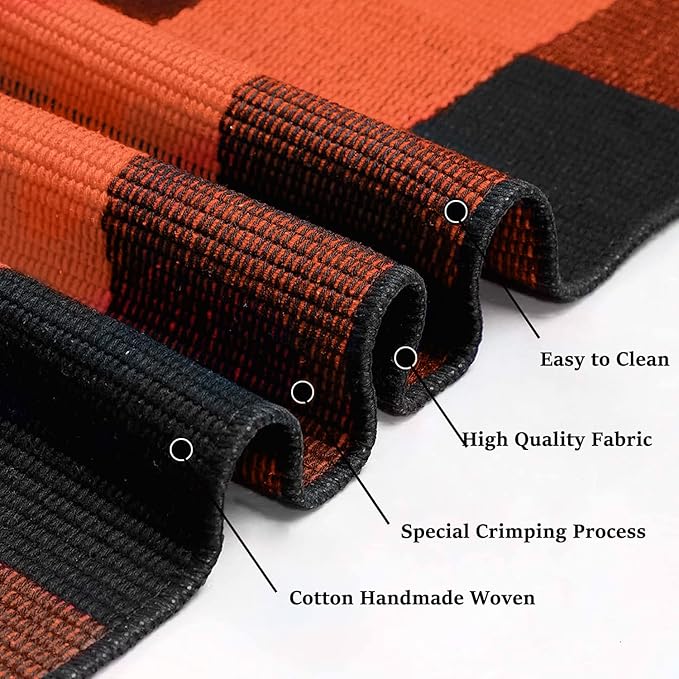 IOHOUZE Fall Buffalo Plaid Check Rug Outdoor Doormat 4x6 Ft Washable Woven Outdoor Indoor Welcome Mats for Front Door/Farmhouse/Entryway/Home Entrance Black and Orange Outdoor Rug