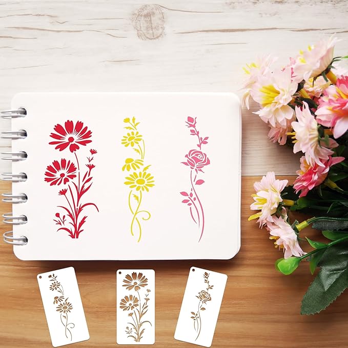 32 Pcs Wildflower Stencils for Painting on Wood, Reusable Flower Leaf Stencils Plastic DIY Craft Drawing Templates Set for Wall Paper Canvas Home Decor