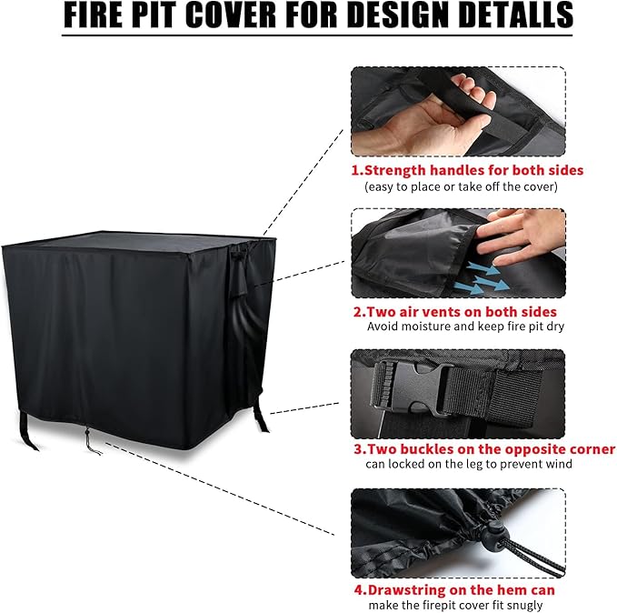Fire Pit Cover Square 38 Inch,Propane Gas Fire Pit Table Cover,Outdoor Waterproof Firepit Table Cover - 38 X 38 X 24 Inch