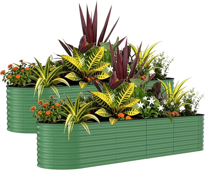 Garvee 2 Pack Galvanized Raised Garden Beds - 8x4x2ft Planter Box for Vegetables, Flowers, Rust-Resistant Garden Box, Easy Assembly Raised Beds, Durable Planters for Outdoor Plants, Green