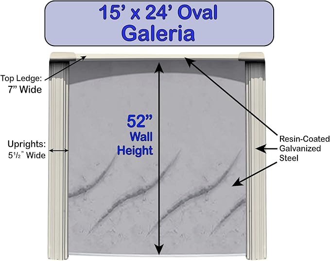 Lake Effect Pools 'Galleria' 15 ft x 24 ft Oval Above Ground Swimming Pool | 52 Inch Steel Side Walls | Kit Includes: 25 Gauge Overlap Liner & Widemouth Skimmer